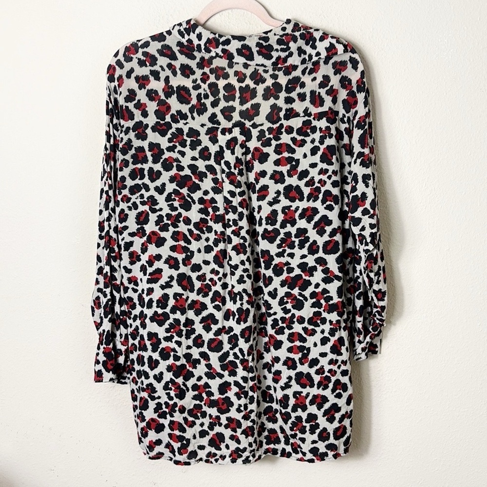 Zara Basic Leopard Button Down Shirt Tunic Burgun… - image 8